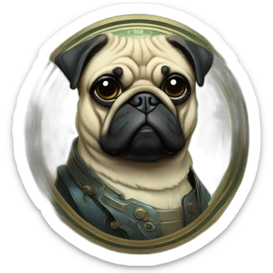 A cyberpunk pug in Art Nouveau style during 1910 sticker