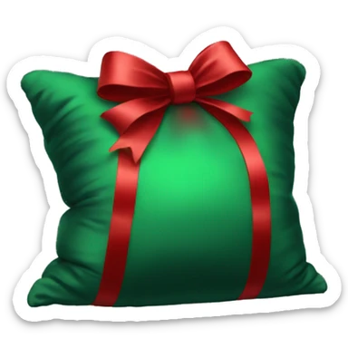 Aesthetic dark green pillow with a red bow sticker