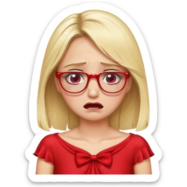 lomg blond woman  crying with glasses with red party wear dress sticker