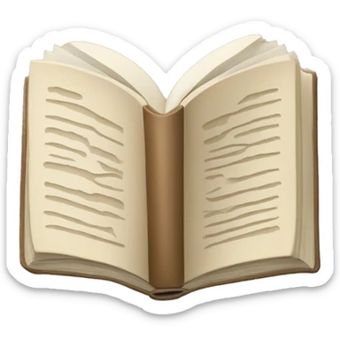 An open, hardcover book, depicted with a beige cover. Commonly used for various content concerning reading, writing, learning, and schooling. sticker