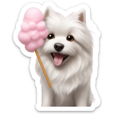 Little White dog eating cotton candy  sticker