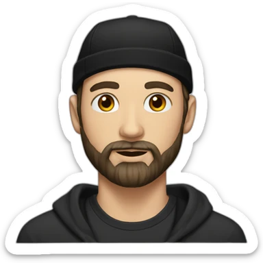 young white man with long hair, a black cap and a black beard. he wears earrings sticker