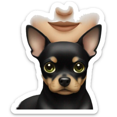 Blonde girl with green eyes and all black chihuahua sticker