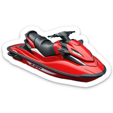 jet ski (red black and white all in the same amount. maybe a red a bit more dominant) on the sea. show the sea under the jet ski - blue with turquoise. no sky - white background instead. DO NOT REMOVE THE SEA AND THE WHITE WHEN FINALIZING!  NO ONE ON THE JET SKI  sticker