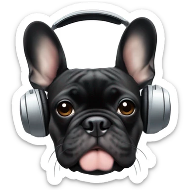 Black Brindle French bulldog wearing headphones sticker