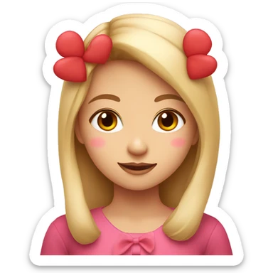A girl with a pink bow and red hearts around her sticker