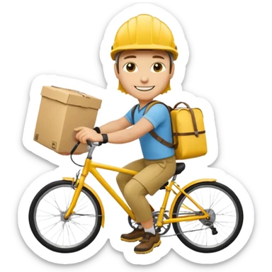 Courier + yellow helmet + delivery bag, City Cyclists. sticker