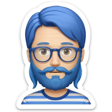 blue long hair glasses man with beard and striped shirt sticker