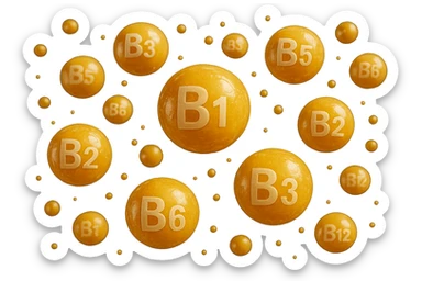 particella di vitamine b1, b2, b3, b5, b6, b12 fluttuano in aria, iperrealistica 4k sticker