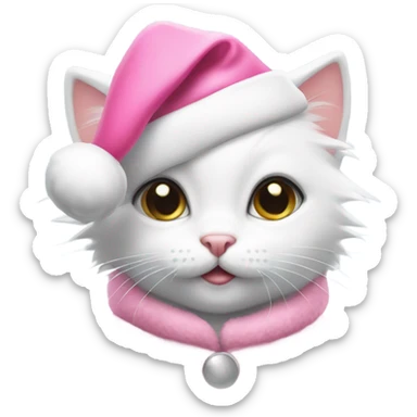 Cute White kitten wearing pink Santa hat and pink Santa Coat sticker