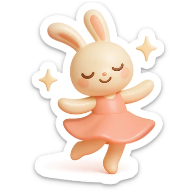 floppy bunny twirling with sparkles, vinyl figure style sticker