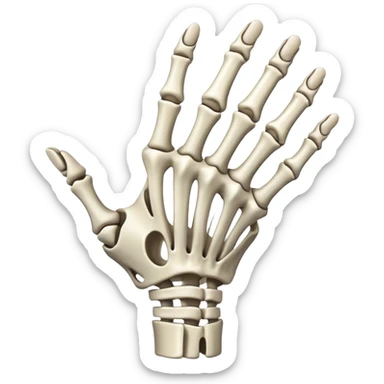 Skeleton hand with index middle and thumb fingers out and pinky and ring finger in sticker