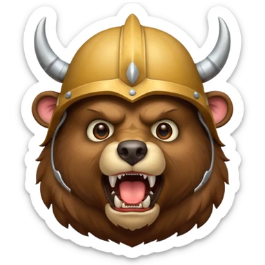 Bear wearing horned helmet growling sticker