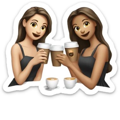 Three beautiful girls in dresses have coffee sticker