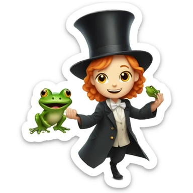 ginger girl pulling frog out of magician hat sticker
