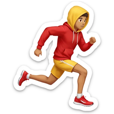 yellow Man Wearing Red Hoodie. and running. right side. sticker