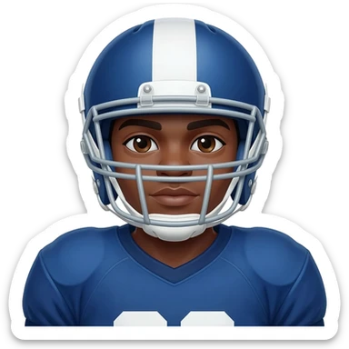 football player with Blue and white jersey and helmet sticker