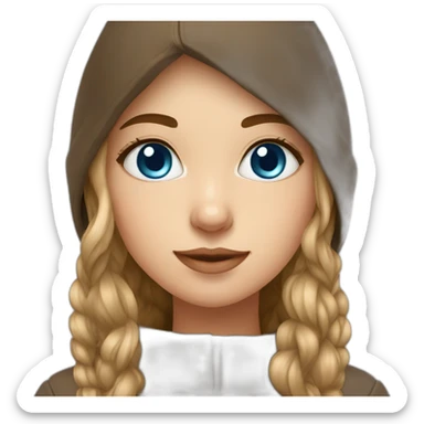 Russian girl bleu eye and long brown hair and chapka sticker