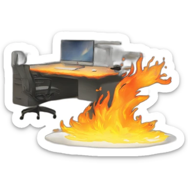 flaming workstation in a big room sticker