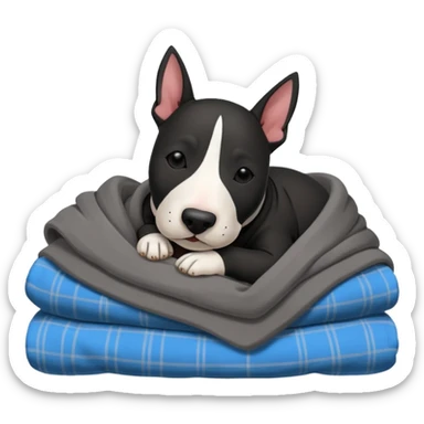 black bull terrier sleeping cozy with blanket  sticker