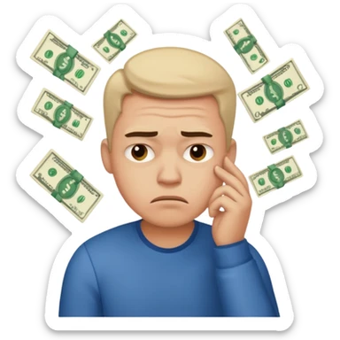 frustrated man thinking about money sticker
