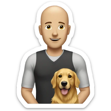 Bald man with golden retriever  sticker