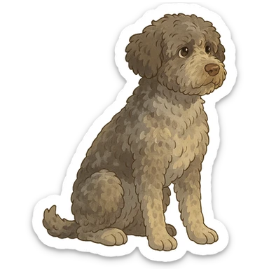 ghibli style roan Lagotto Romagnolo dog illustration sticker