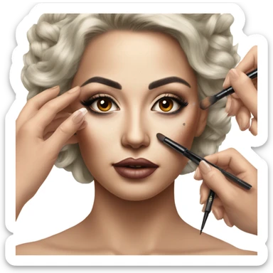Hyper Realistic Beautiful lightly tattooed woman having make-up applied  sticker