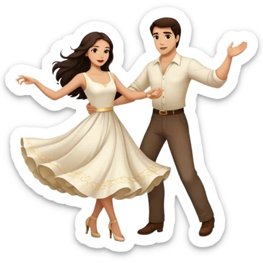 Beautiful woman in 1950’s woman fashion look, white dress, long dark brown hair, balboa couple dance  sticker