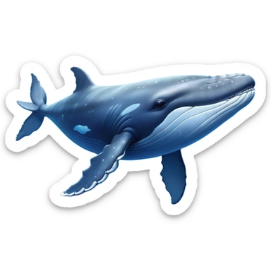 Cinematic Noble Humpback Whale Portrait Emoji, Poised and grand, with an enormous, barnacle-speckled blue-gray body, soulful, wise eyes, and a deeply serene presence, Simplified yet sharp and sophisticated features, highly detailed, glowing with a soft oceanic radiance, high shine, intelligent and powerful, stylized with an air of deep-sea mystery, focused and regal, soft glowing outline, capturing the essence of a legendary giant of the ocean that appears ready to glide majestically through the waves with effortless grace! sticker