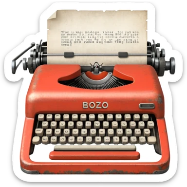 Typewriter with paper that says bozo on paper sticker