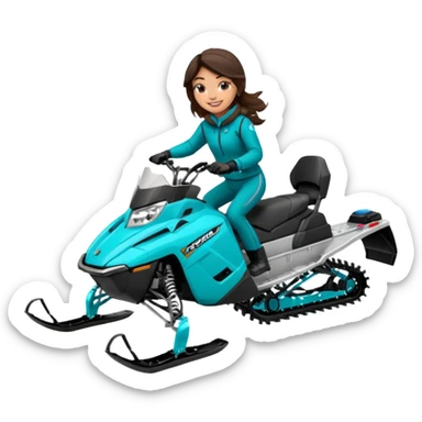 Can you create an emoji of a brunette girl on a teal polaris khaos 850 155 snowmobile action shot sticker