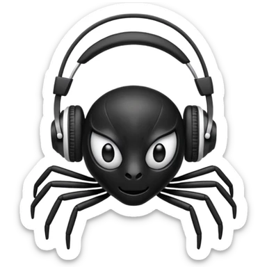 A black spider with white headphones sticker