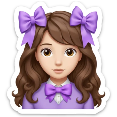 long wavy brown hair from behind with a medium lilac bow sticker