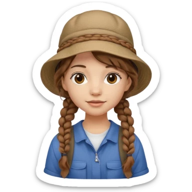 a young student girl with the backpack with bucket hat, brown wavy braided hair sticker