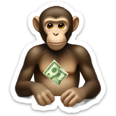A monkey at a computer with a lot of money around him sticker