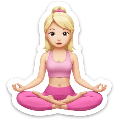 Blonde girl doing yoga, pink thematic sticker