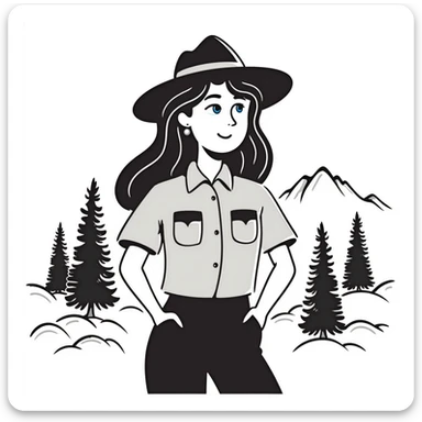 white woman park ranger with brown hair and blue eyes in a nature background sticker