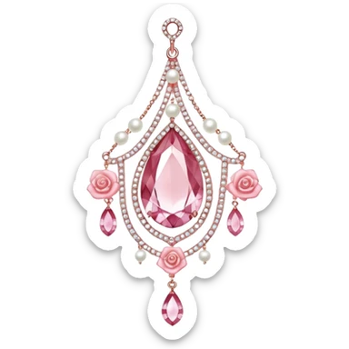 Rose-colored pastel glistening glossy sparkly shiny glittery hanging crystals pearls and beads and gemstones decorations sticker