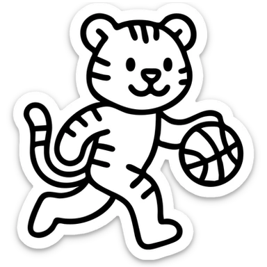 cartoon tiger playing basketball outlined icon sticker