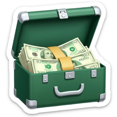 
banknotes in an open dark green case sticker