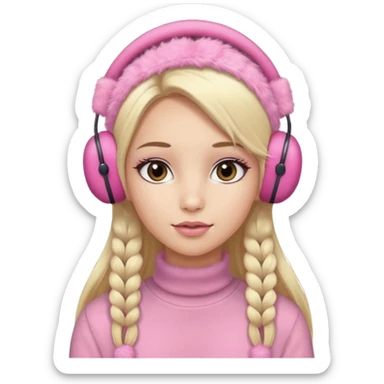 Mädchen mit blondem glattem sehr langem Haar und rosanen top und rosa kuschelige Ohrenschützer für den Winter und latina make up sticker