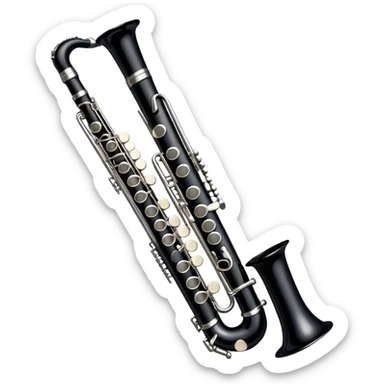 Cinematic Realistic Clarinet, deep black body with gleaming silver keys, rich warm lighting catching every intricate detail, slightly worn mouthpiece adding authenticity, glowing with a timeless and sophisticated presence. sticker