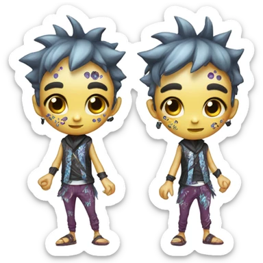 an edgy cute kawaii vernid-fionbri with splash patterns full body sticker