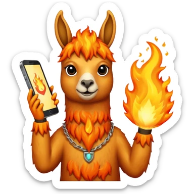 una llama de fuego que tenga en la mano un telefono sticker
