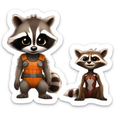 rocket racoon and baby groot sticker