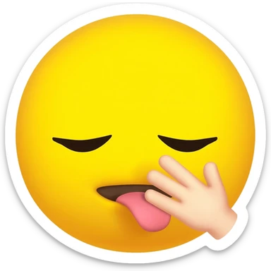 Make an emoji that is telling a secret but sticking out it’s tongue And make it a classic yellow emoji and the hand right next to the moutb and it is a circle just like the iPhone emojis sticker