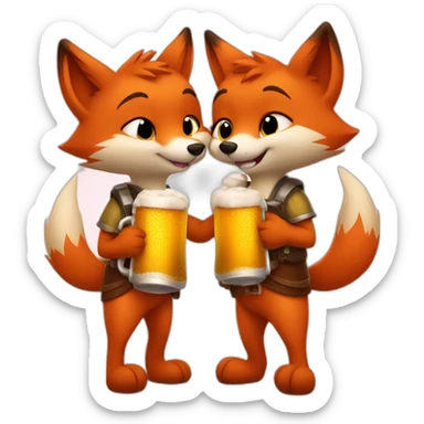 Couple of foxes hugging with a beer sticker