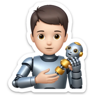 the kid play with him robot toy sticker