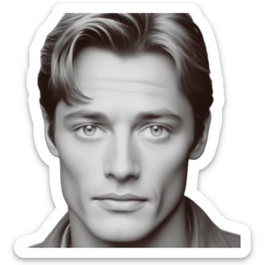 Alain Delon young dock worker blue eyes reddish hair clean shaven sticker